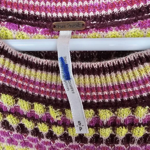 Free People Dress Knit Purple Stripes Twee Retro Mod Bodycon S - Picture 7 of 9